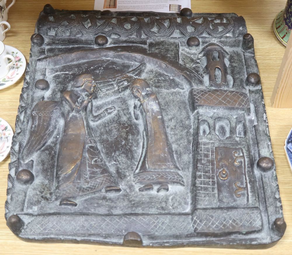 A bronze cast panel reproduced from the western doors of San Zeno church in Verona, 54 x 45cm